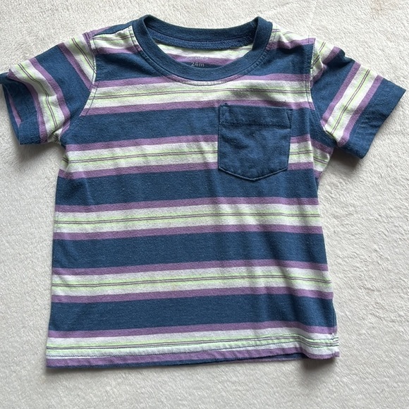Little Trendsetter: Baby Boy OshKosh Onesie & Short Sleeve Purple Stripe Top 24M - Picture 5 of 6